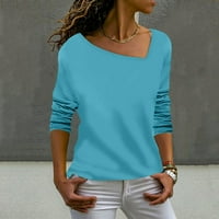 Strungten ženska majica bluza moda casual nepravilna V-izrez pune boje dugih rukava