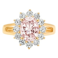 2. CT sjajan ovalni rez simulirani ružičasti dijamant 14k žuto zlato halo pasijans sa accentima prsten