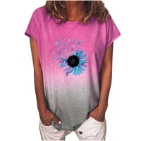 Ljetni vrhovi za žene, Trendy Comfort kratkih rukava Crewneck T Majica Dandelion Print Ombre boja majica