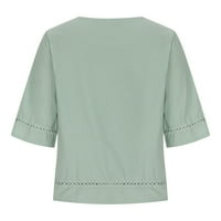 Taotanxi ženski povremeni okrugli vrat na pola rukava od pune majica Hallow out pamuk i posteljina bluza vrhovi na vrhu na vrhu u iznosu od $ slatka