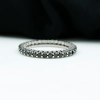 Okrugli crni spinel i dijamantni puni vječni prsten za žene, razred AAA, srebrna u Sterling, US 4.00