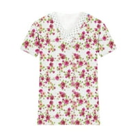Njoeus V rect majice za žene casual crochet čipke Trim kratkih rukava udobne cvjetne tiskane majice ljeto