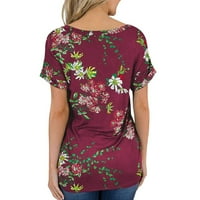 GDFUN Fashion Womens Printing Ležerne prilike V-izrez Pocket Rufflles Labavi bluza Majice Kratki rukav
