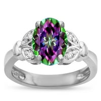 Star K Okrugli Rainbow Mystic Topaz Marquee Dizajn Obećaj zaručnički prsten u KT bijeloj zlatnoj veličini