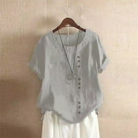 Seksi žene vrhovi ljetne prevelike majice za čišćenje pamučno posteljina Boho kratki rukav okrugli vrat