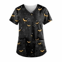 SKSLOEEg Womens Scrip Tops Labavi rastezljivi pucnjavi CAT Bat Print Plus Veličina Radna uniforma Bluza