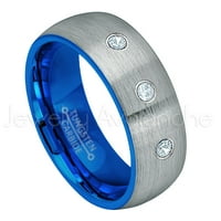 2-tonska kupola Plava IP unutrašnji tungsten prsten - 0,21ctw aquamarine 3-kameni bend - personalizirani