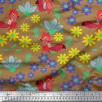 Soimoi Japan Crepe Satin Listovi od listova, cvjetni i crtani crtić otisnuta zanatska tkanina sa dvorištem