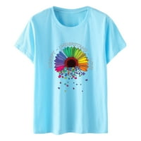 Zodggu Dressy Basic Tees za Žene Ušteda Trendi kratkih rukava Žene Rainbow Happy Mesec Print Bluza Ljetna