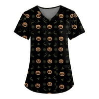 SKSLOEEG Scrip Top za žene Ljeto pucketin Cat Bat Print Top Udobne jednostavne radne odjeće V-izrez