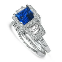 Njezin je njen sterling plavi safir CZ svadbeni prsten za vjenčanje za brisanje
