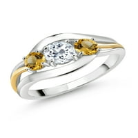 Gem Stone King 1. CT okrugli bijeli Topaz žuti citrinski srebrni i 10k žuti zlatni prsten