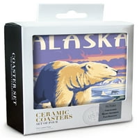 Set coarterske kože u fenjern, Aljaska, polarni medvjed na izlasku sunca, pluta natrag, upijajuća, jedinstvena umjetnost