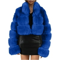 Hinvhai ženski kaput plus veličina ženske dame topla krznena kaput jakna zimska solidna V-izrez gornja