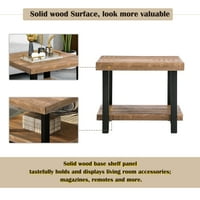 Rustikalni prirodni okrugli kafe stol sa policama za skladištenje, metalni tablica sa drvenim tablicama