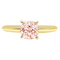1. CT Briljantni jastuk Simulirani ružičasti dijamant 14k žuti zlatni pasijans prsten sz 8,75