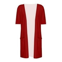 Ženski kaputi Jakne za žene Modni labavi povremeni džep Solid Cardigan Cardigan kratki rukav Žene crveni