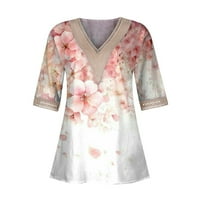 Feterrnal ženska modna labava ležerna tiskana čipkasta patchwork V-izrez V-izrez Top Dressy Bluze za