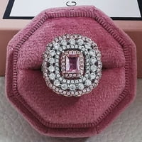 Toyella Creative Square Geometrijski cirkonski prsten za žene Pink B. No.8