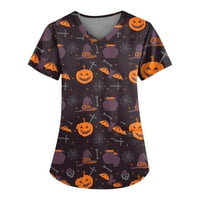Halloween majice za žene Ženske bluze za čišćenje Žene casual kratkih rukava V-izrez Halloween tiskani