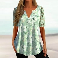 Umitay ljetni vrhovi za ženska majica bluza dugme Vintage gradijent ispis kratkih rukava casual osnovni