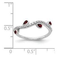 14k bijeli zlatni prsten za prsten dragulja Garnet Pear crveni dijamant, veličina 6