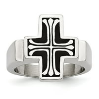 Bijeli prsten od nehrđajućeg čelika tematski crni emajlirani polirani križ