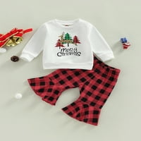 Qinghua Toddler Baby Girg Božićna odjeća Pismo stabla Ispiši majice s dugim rukavima i plairane pantalone