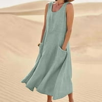 Duga haljina za žene Ljeto Žene Ljetni modni ležerne pune boje bez rukava bez rukava duga haljina