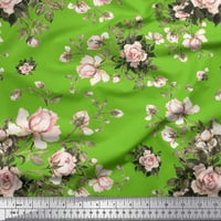 Soimoi Green Japan Crepe saten tkanina odlazi i ruža cvjetna tiskana tkanina širom