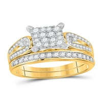 Čvrsta 14k žuto zlato i njezina okrugla Diamond Square Podudaranje par tri prstena za modernu zaručničke