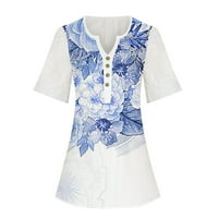 APEPAL ženske bluze čipke majice kratkih rukava za žene V-izrez casual vrhovi bijeli XL