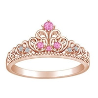 Simulirani ružičasti turmalinski i bijeli kubični cirkonijski krunski prsten za vjenčanje u 14K ružičastog
