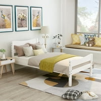 Drvena platforma krevet sa uzglavljenim bijelom bojom