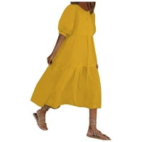 Ljetne haljine za žene modne žene labave pune boje O lisnato rukave casual kratkih rukava haljina popust