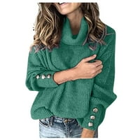 HHEI_K Ženski gumb Turtleneck pulover dugih rukava labav pleteni džemper