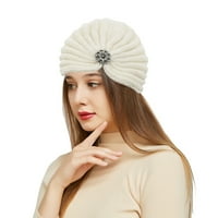 Ženske pletene kape za beanie prugaste ispise bez vrpce modne casual kape sa okruglim perlama bijele