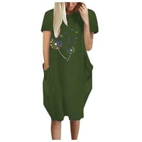 Ljetna haljina Ženska ljetna tiska Ležerni kratki rukav sa džepom okrugla vrata Labava haljina Ležerne