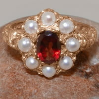 Britanci napravio 9k ružičasto zlato stvarni originalni Garnet & Fultired Pearl Womens Ring - Opcije