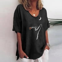 Youmao Ženski posteljina vrhova Cleance Ljetni vrhovi za žene Trendi Slatka mačka i mjesec Print majice