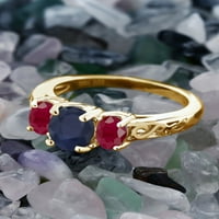 Gem Stone King 18K žuti pozlaćeni srebrni plavi safir i crveni rubin filigranski stil kameni prsten