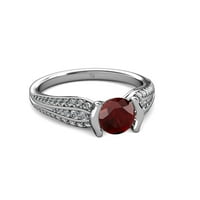 Red Garnet i dijamantni zaručni prsten 1. CT TW u 14k bijelo zlato .Size 7