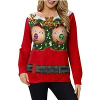 Sjajan ženski povremeni smiješni božićni print dugih rukava okrugli vrat pulover parove parovi vrhovi