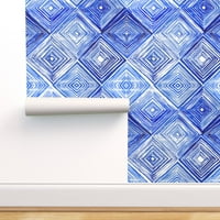 Peel & Stick pozadina 9ft 2ft - shibori indigo plavi rombus geometrijski kravata za prajnu prilagođenu