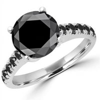 3. CTW multi kameni okrugli rez crnog dijamantskog zaručničkog prstena u 14k bijelo zlato, veličine