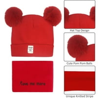 Htwon Kids Ear Flap Beanie Cap Scarf Set Girls Boys Baby Winter Warm Plit Hat Red