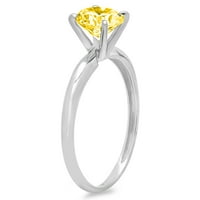 CT sjajan okrugli rez sintetički žuti moissine 14k bijeli zlatni pasijans prsten sz 7.5