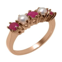 Britanci napravili 18K ružilijski zlatni prirodni rubin i kultivirani biserni ženski vječni prsten -