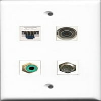 Riteav - Port RCA Green i Port COA kablovska TV - F-tipa i luka i priključak CAT5E Ethernet bijeli zidni