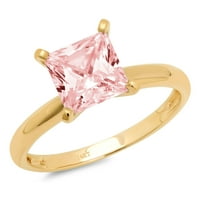 CT sjajna princeza simulirana ružičasta dijamant 14k žuti zlatni pasijans prsten sz 6.25